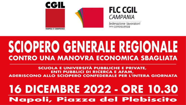 SCIOPERO REGIONALE CONFEDERALE: Manifestazione il 16 dicembre 2022 a Napoli, Piazza del Plebiscito ore 10.30, contro una Manovra economica sbagliata!